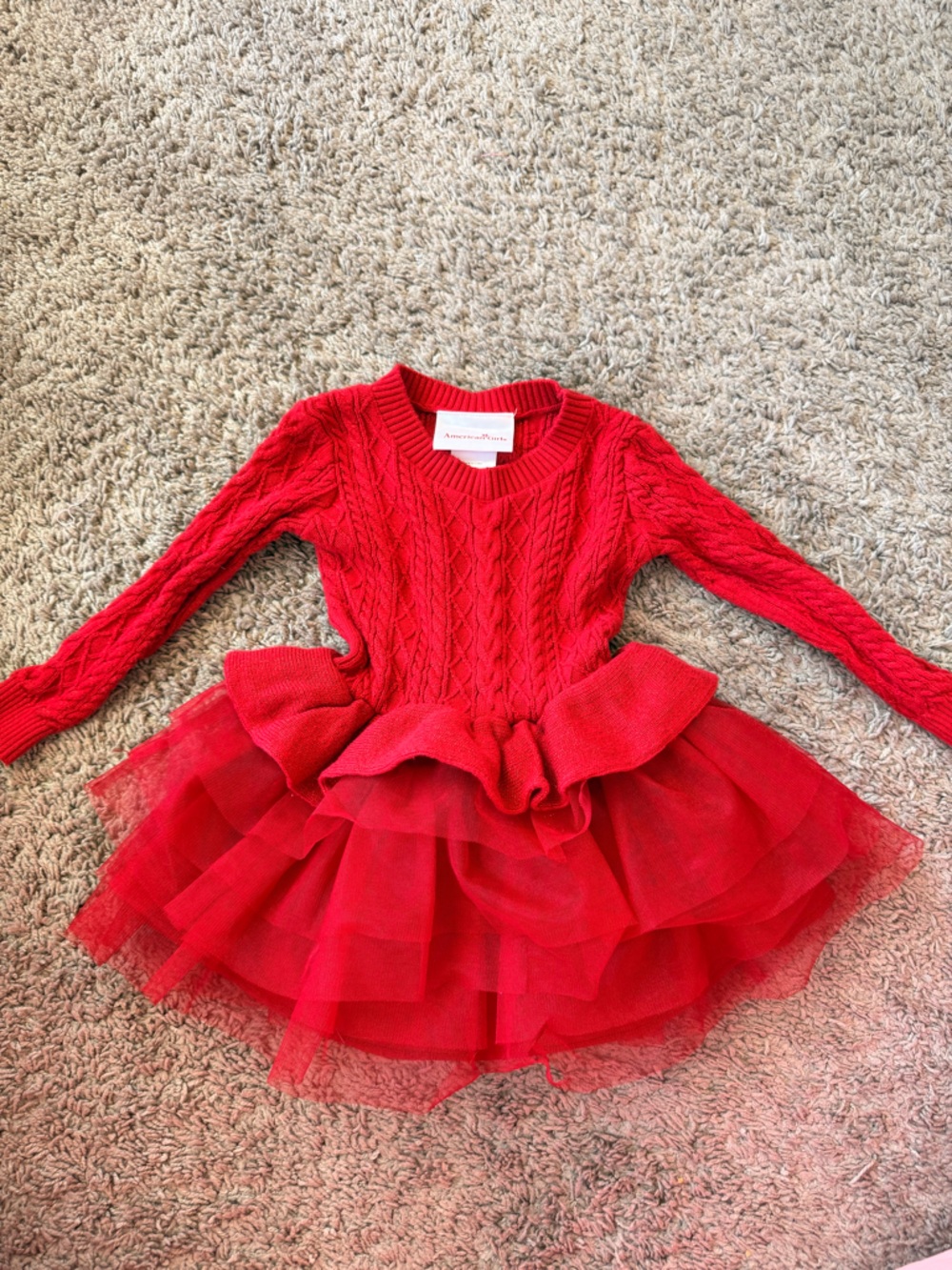 American Girl Red Cable-Knit Tulle Party Dress